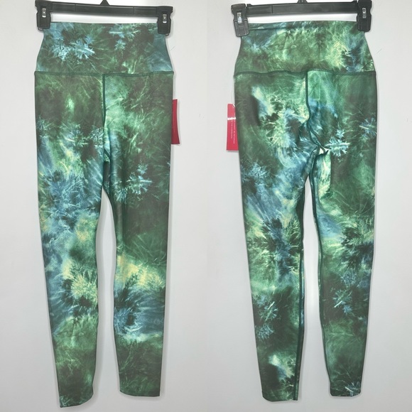 NWT Carbon38 Printed High Rise 7/8 Leggings in Green Distorted Tie Dye - Picture 3 of 9